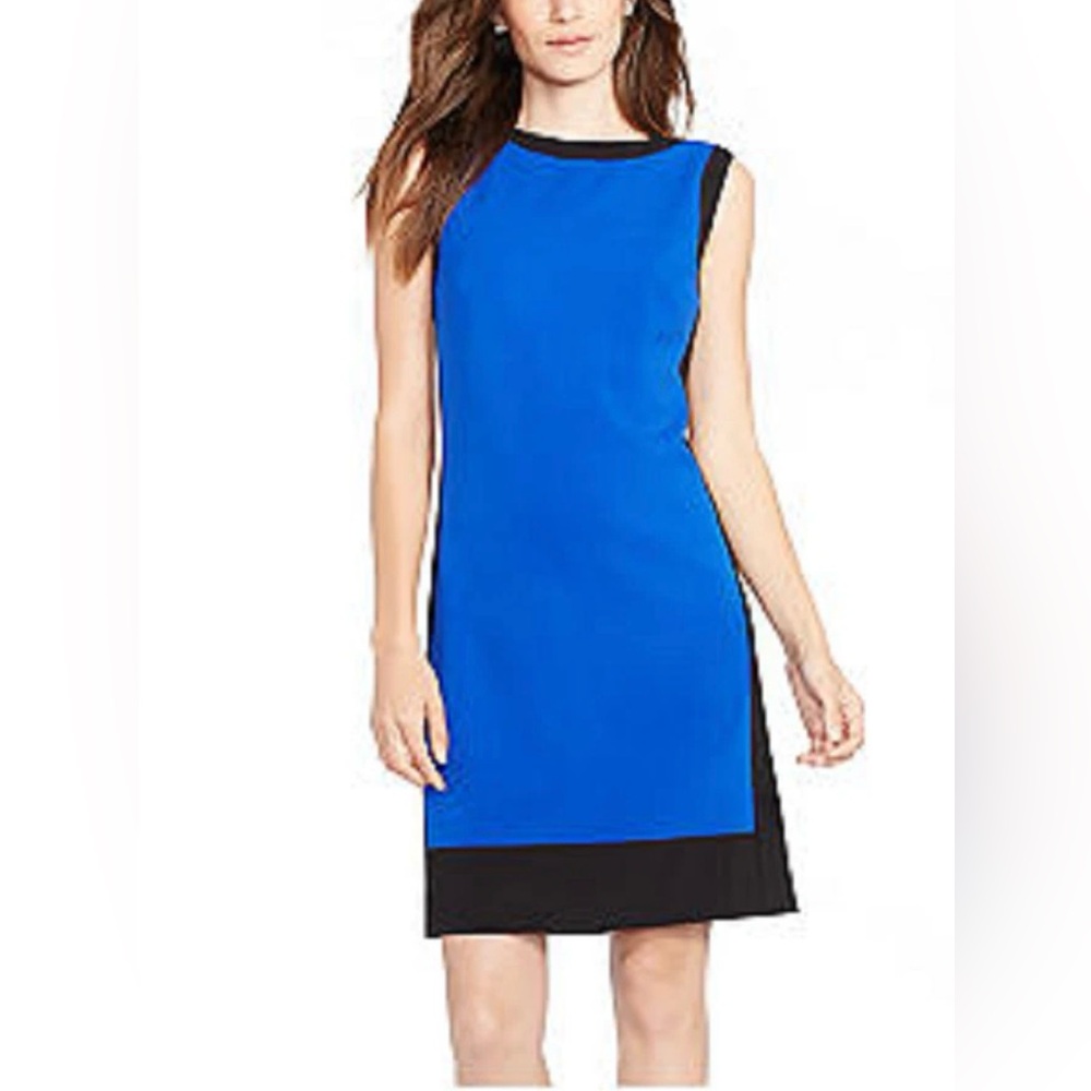 Lauren Ralph Lauren Blue Black Color Block Striped Shift Dress Size 4 Sleeveless